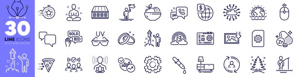 主板，梳妆台和定时器线图标包。用于web应用程序。矢量图片下载