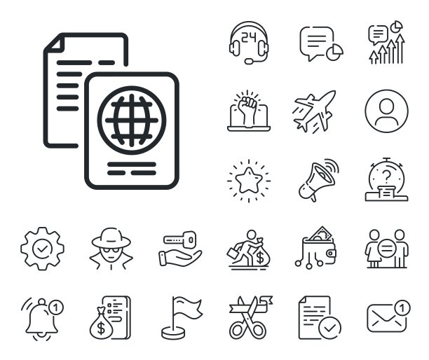 护照文件行图标。ID文件页签。工薪族，性别平等，警铃响。向量图片下载