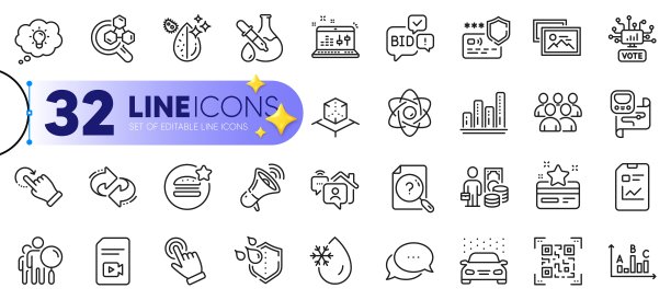 化学实验室、化学实验和增强现实的Web应用轮廓图标集。矢量图片下载
