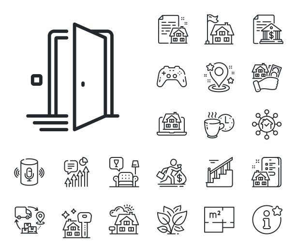 门线图标。打开门牌。平面图、楼梯和休息室。向量图片下载