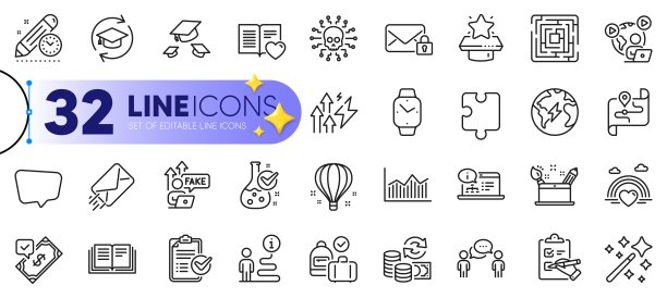 大纲集支持，在线文档和爱书线图标。用于web应用程序。矢量图片下载