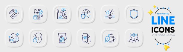 钴矿，盾和医务人员线图标的web应用程序。象形文字图标。向量图片下载