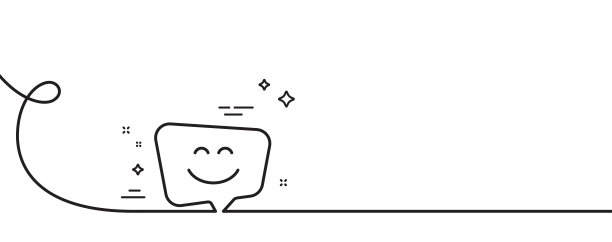 笑脸线图标。开心的表情聊天符号。演讲泡沫。带旋度的连续线。向量图片下载