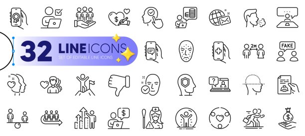 护士，社会关怀和排队图标的轮廓集。用于web应用程序。矢量图片下载