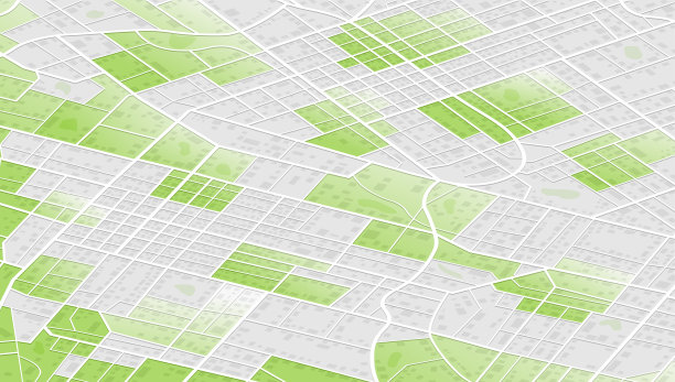 位置跟踪仪表板。等距城镇路线图。城市街道和街区，路线距离数据，路径转弯和目的地标签或标记。城市俯视图。等角图片下载