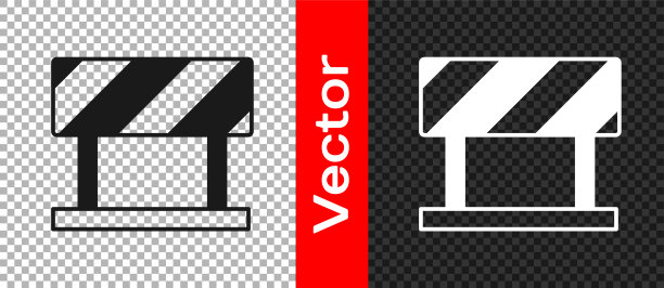 黑色道路障碍图标隔离在透明的背景。在施工过程中限制区域的标志。修复工作。向量图片下载