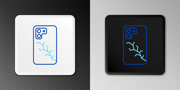 线智能手机与破碎的屏幕图标隔离在灰色背景。手机屏幕图标破碎。色彩缤纷的轮廓概念。向量图片下载