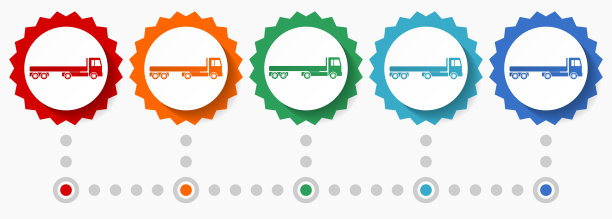 卡车长半拖车，运输矢量图标集，彩色信息图模板，一套平面设计徽章图标在5个颜色选项图片下载