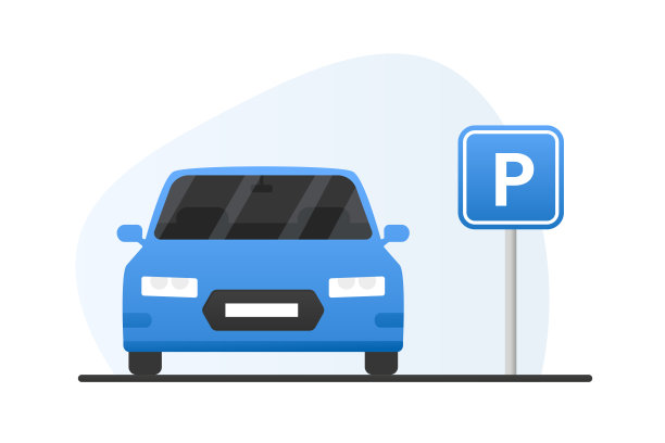 停车标志。停车位图标。停车场。车停在停车场。平的风格。矢量图图片下载