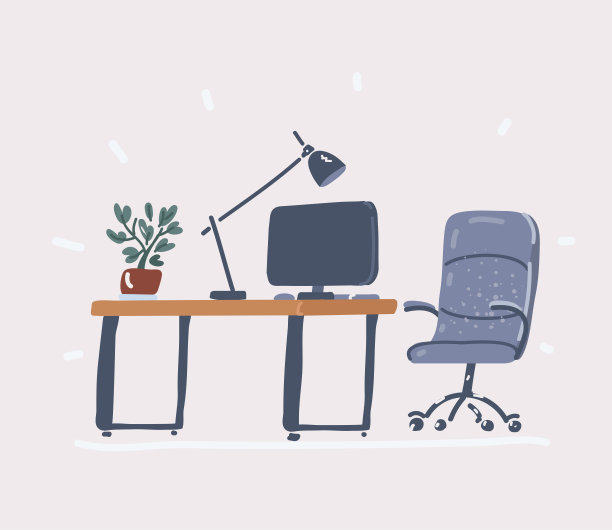 矢量插图经理房间的桌子和电脑，皮椅图片下载