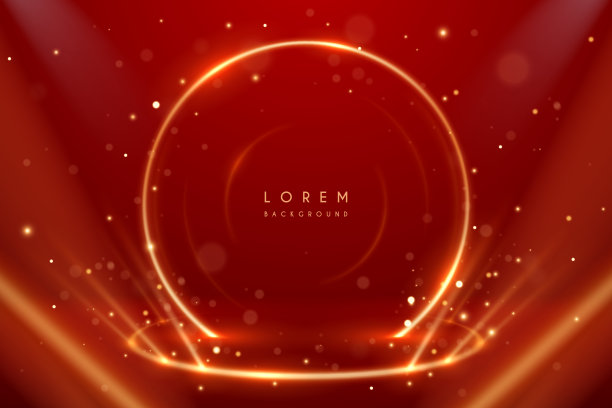 金色的光环舞台上的红色背景与射线图片下载