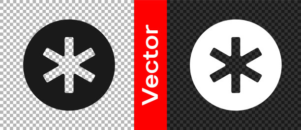 黑色医学符号的紧急-生命之星图标隔离在透明的背景。向量图片下载