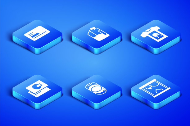 设置3D打印机，名片，油漆桶，打印机墨水瓶和t恤图标。向量图片下载