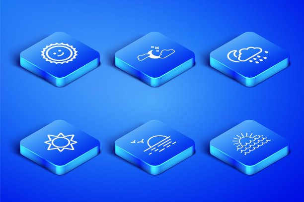 集日落，云与月亮和星星和雨的图标。向量图片下载