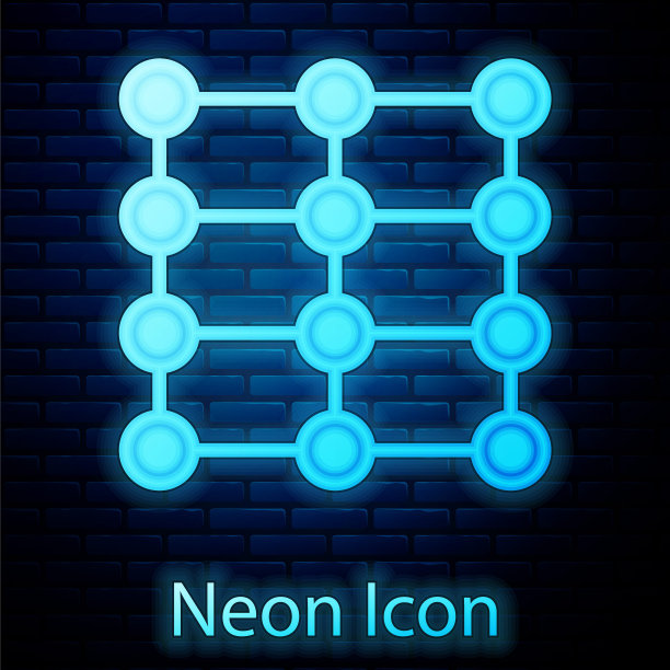 发光的霓虹灯神经网络图标隔离在砖墙背景。人工智能。向量图片下载