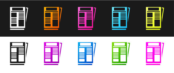 设置新闻图标隔离在黑白背景。报纸的迹象。大众传媒符号。向量图片下载