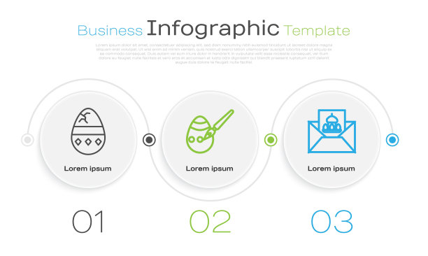 设置线破解鸡蛋，复活节彩蛋和油漆刷和贺卡与复活节快乐。业务信息图表模板。向量图片下载