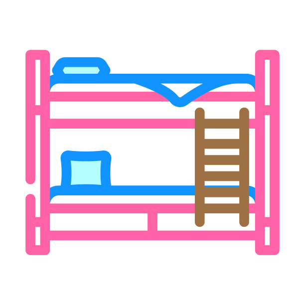 双层床儿童卧室颜色图标矢量插图图片下载