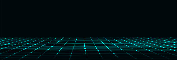 技术透视网格。数字空间线框景观。黑色背景上的蓝色网格。图片下载