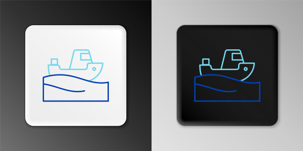 线渔船上的水图标孤立的灰色背景。色彩缤纷的轮廓概念。向量图片下载