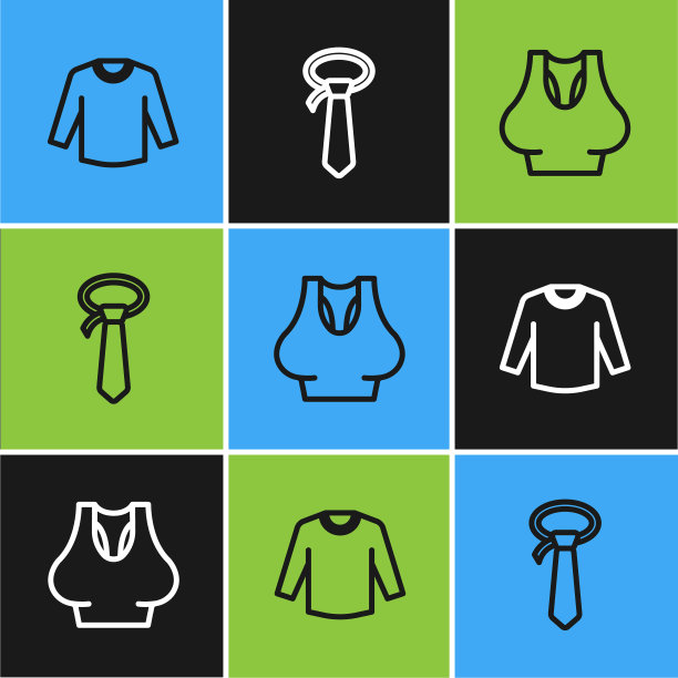设置线毛衣，汗衫和领带图标。向量图片下载