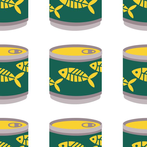 图案与鱼罐头，动物，猫，锡罐与鱼的标签。图片下载