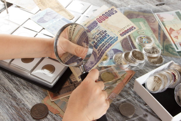 孩子拿着不同的硬币和钞票图片下载