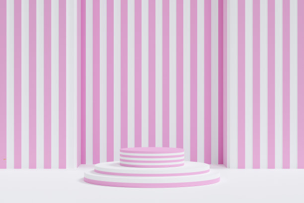 地板上的圆柱形平台与柔和的彩色墙壁，产品的舞台，3D渲染。图片下载