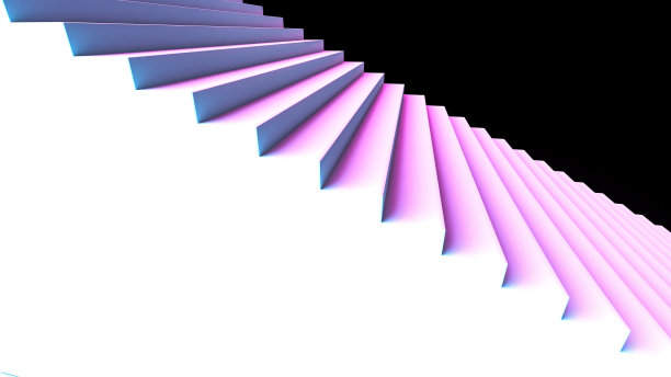 蓝色和粉红色楼梯在黑暗背景的3d插图。图片下载