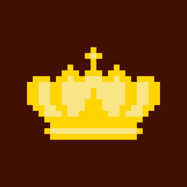金色的王冠。像素艺术图标。平的风格。8位。贴纸设计。孤立矢量插图。像素皇冠图标。彩色剪影。前视图。矢量简单的平面图形说明。白色背景上孤立的物体。隔离图片下载