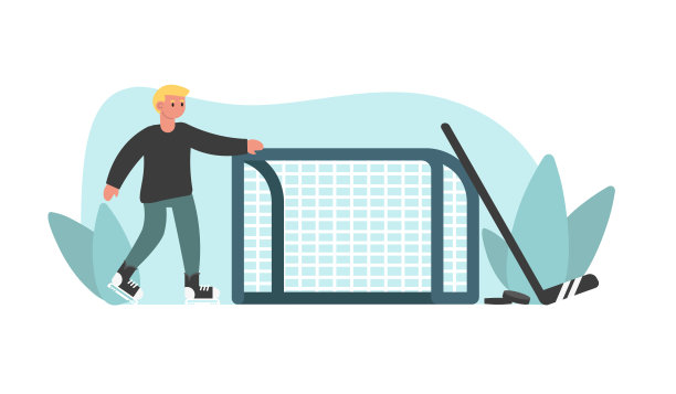 卡通人物的年轻人准备打曲棍球图片下载