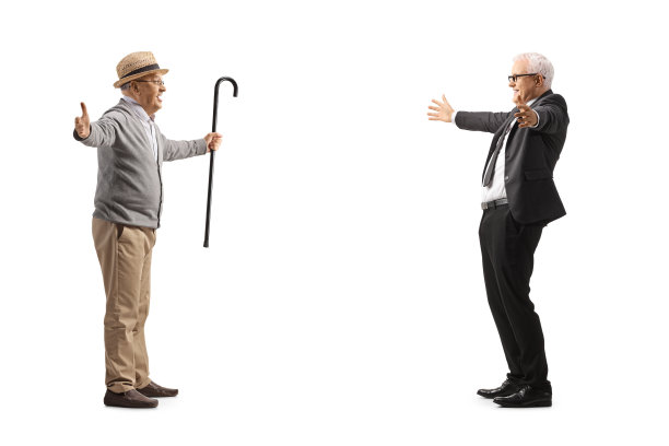 一个商人与一位老先生会面的全身侧面照图片下载