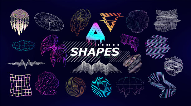 新潮复古的未来主义造型。几何元素渐变色和半色调图片下载