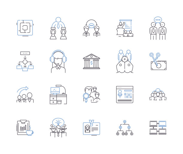 共享经济概要图标收藏。协作，网络，交换，非中介，平台，商业化，协作矢量和插图概念集。连通性，参与性，外包线性标志图片下载