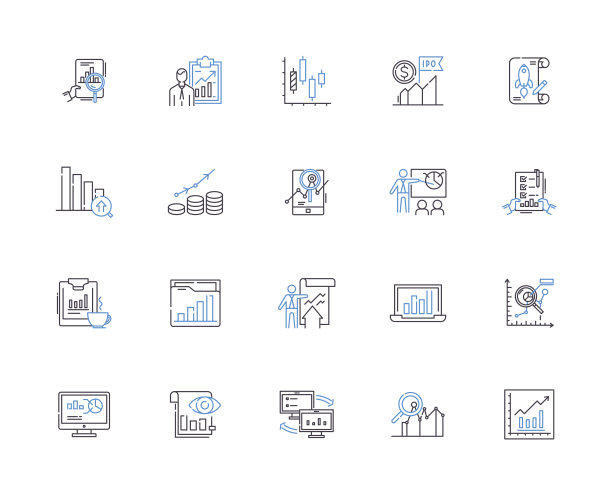 统计轮廓图标收集。统计，分析，数据，概率，抽样，综合，均值向量和插图概念集。变量、回归、相关线性符号图片下载