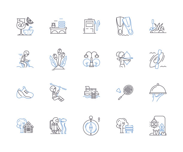 夏季航行轮廓图标收集。航行，夏季，旅游，旅行，邮轮，旅程，短途矢量和插图概念集。郊游，狩猎，探险线性标志图片下载