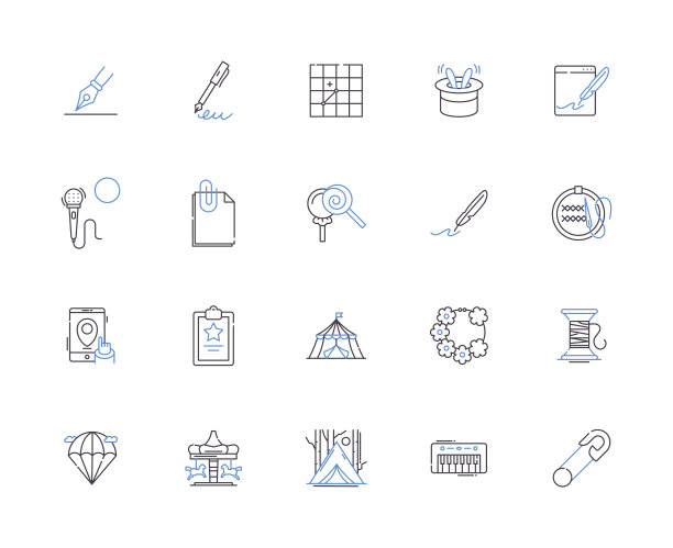 视觉艺术轮廓图标集：绘画、素描、雕塑、版画、拼贴、摄影、混合媒体矢量和插图概念集，陶瓷、组合、装置线性标志图片下载