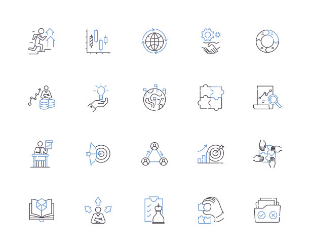 系统设计大纲图标收集。系统，设计，架构，建模，算法，编码，仿真矢量和插图概念集。接口，协议，组件线性符号图片下载