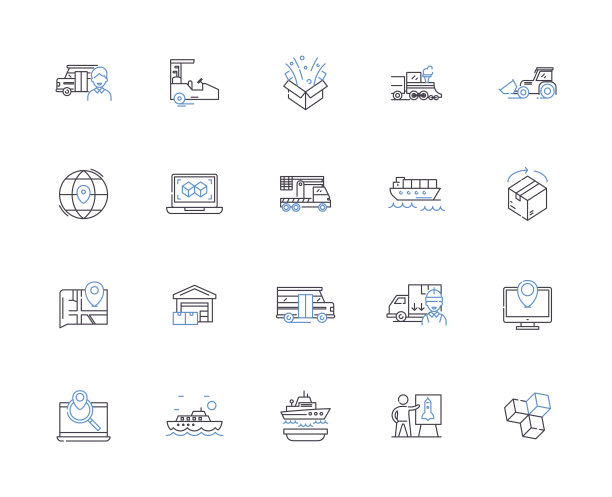 供应链轮廓图标收集。物流，管理，优化，供应，供应链，分销，跟踪矢量和插图概念集。仓库，库存，预测线性标志图片下载
