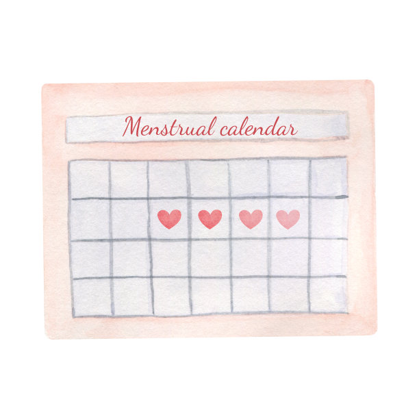 经期日历用于月经控制和怀孕计划。妇女和女孩的月经时间表有明确的日期。女性周期和经前综合症追踪器。水彩插图孤立在白色图片下载