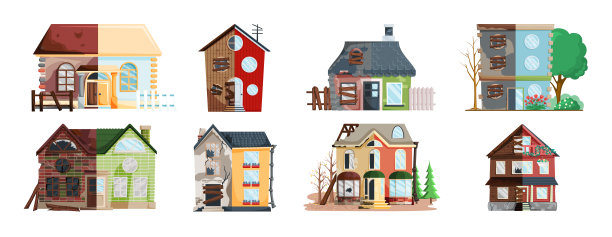 家居装修，老房子前后维修。新旧郊区小屋。改造建设图片下载