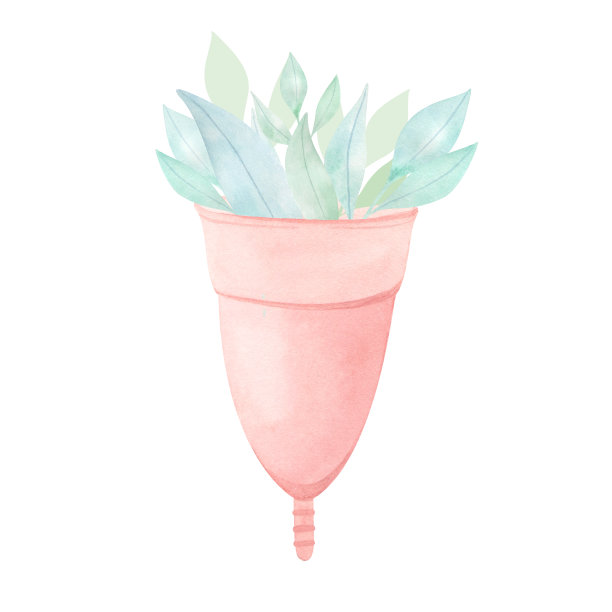 硅胶月经杯粉红色。水彩插图。零废物处理。女性经期用品，月经期女性卫生用品图片下载