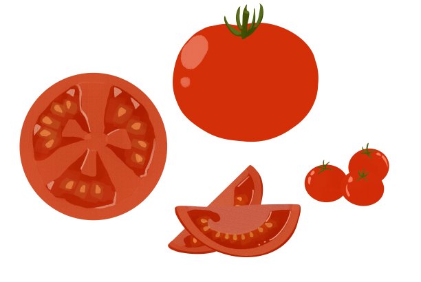 简单的插图材料的番茄，一个切番茄，和番茄的切割部分。图片下载