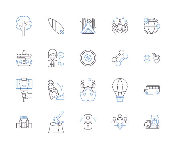 体育游戏轮廓图标收集。体育，游戏，足球，篮球，棒球，足球，曲棍球矢量和插图概念集。排球、网球、高尔夫线形标志图片下载