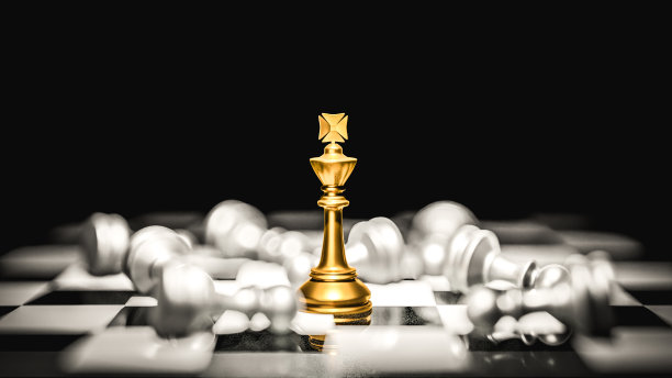 3 d渲染。国际象棋棋盘游戏的领导概念。图片下载