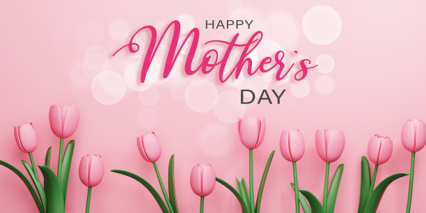 3 d渲染。母亲节快乐插画。粉红色的郁金香花和散景在粉红色的背景。图片下载