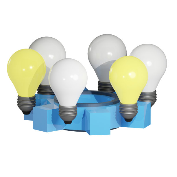 灯泡商务会议齿轮机构表商务会议3D效果图。团队合作，头脑风暴，创业团队。现实的插图孤立在白色背景图片下载