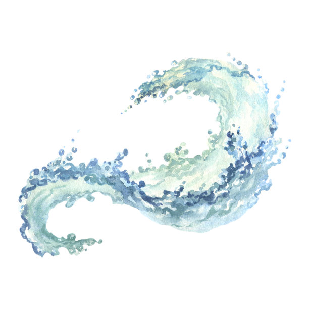 水溅孤立在白色。海浪。抽象水彩手绘插图图片下载