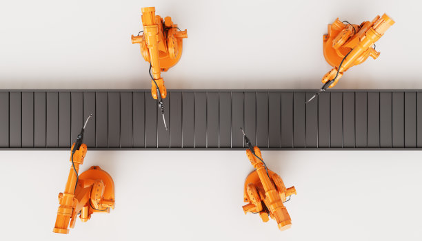 生产线上的焊接机械臂。图片下载