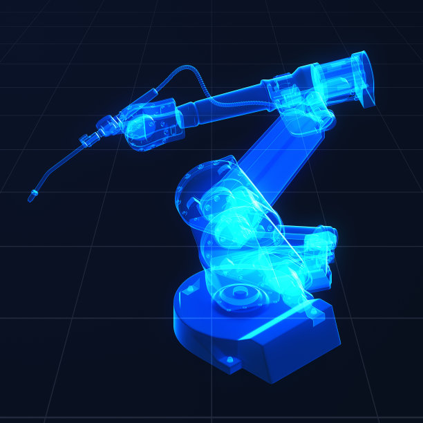 工业机械臂的3D渲染图，在黑色背景上进行x射线焊接。图片下载